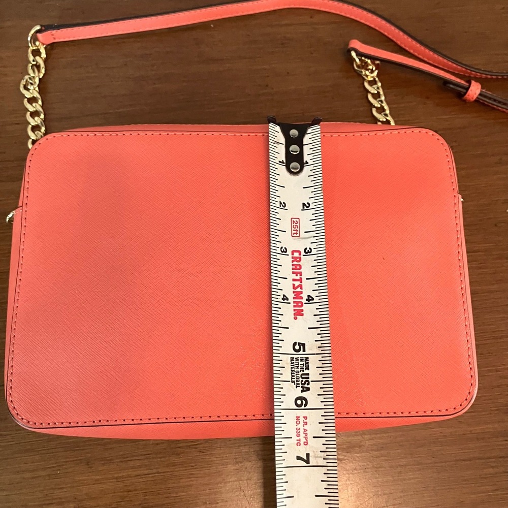 Michael Kors Jet Set East West Crossbody Bag Coral Pink Red Patchwork Saffiano - Picture 8 of 11